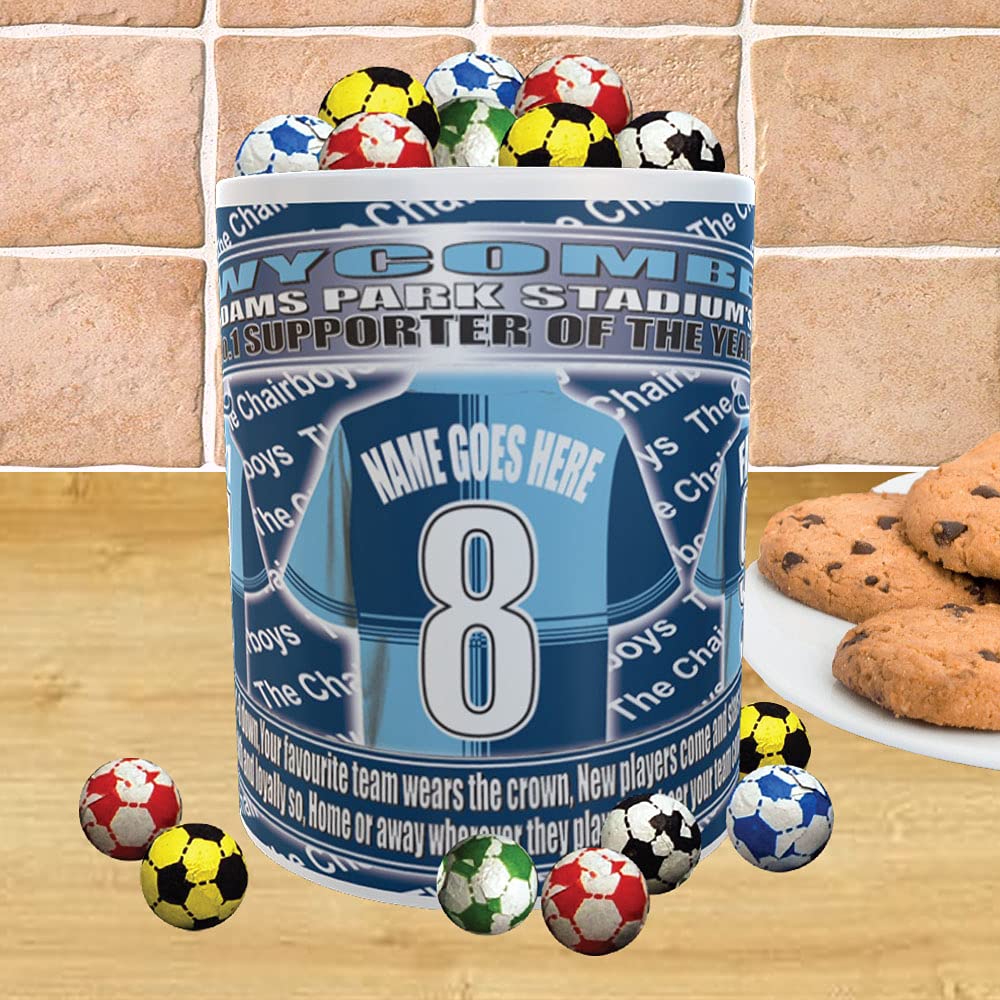 Wycombe Personalised Football Shirt Mug Gift with Chocolate Footballs