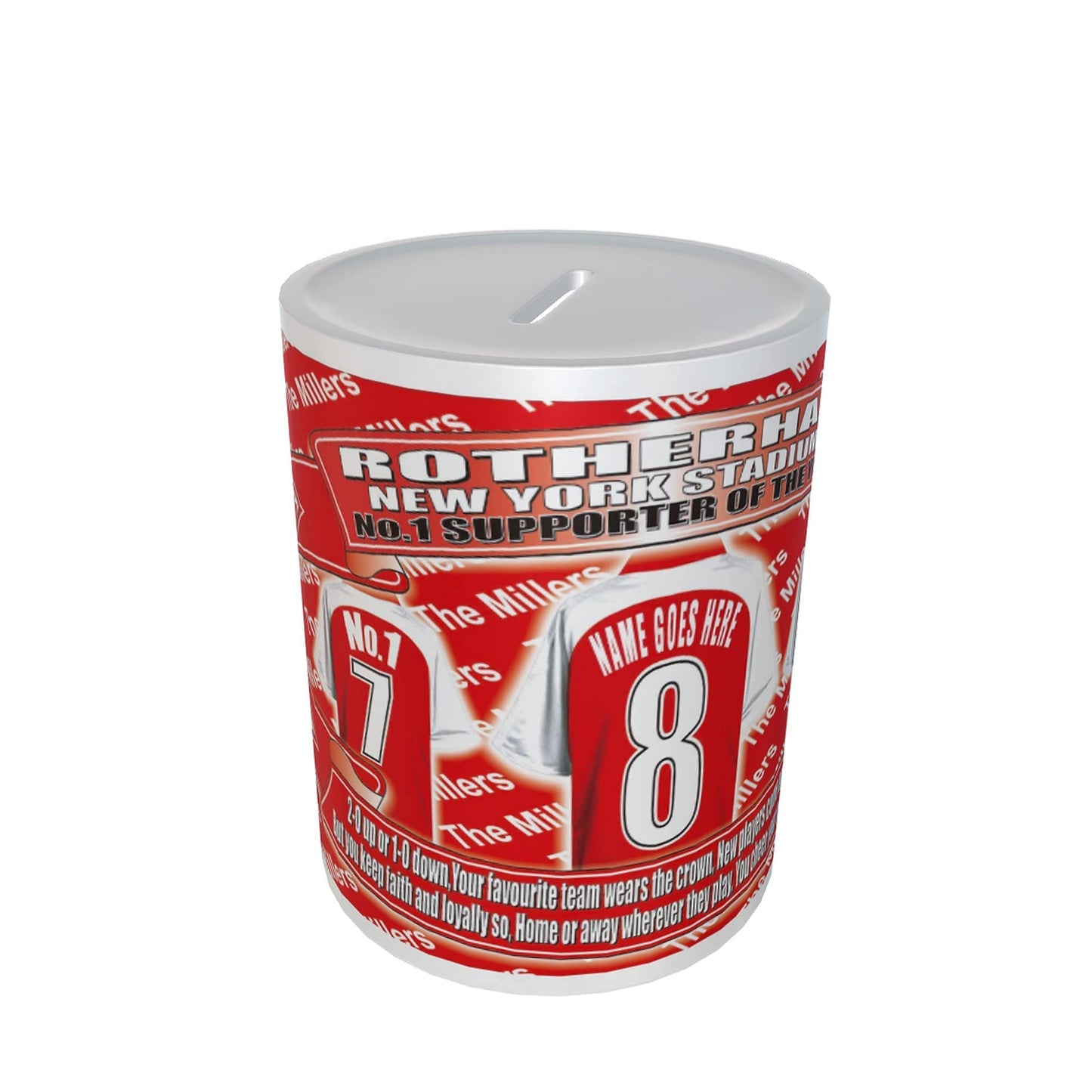 Rotherham Football Shirt Personalised Ceramic Money Box Gift