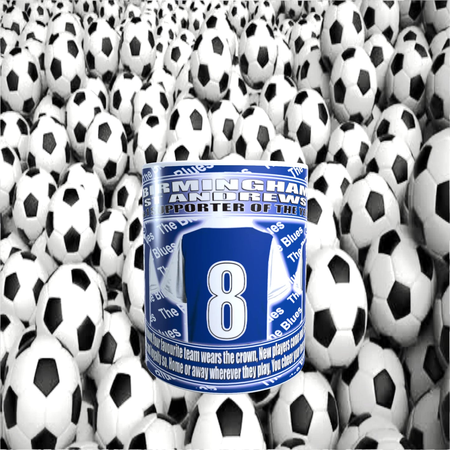 Birmingham Football Team Shirt Ceramic Mug Gift with Chocolate Footballs