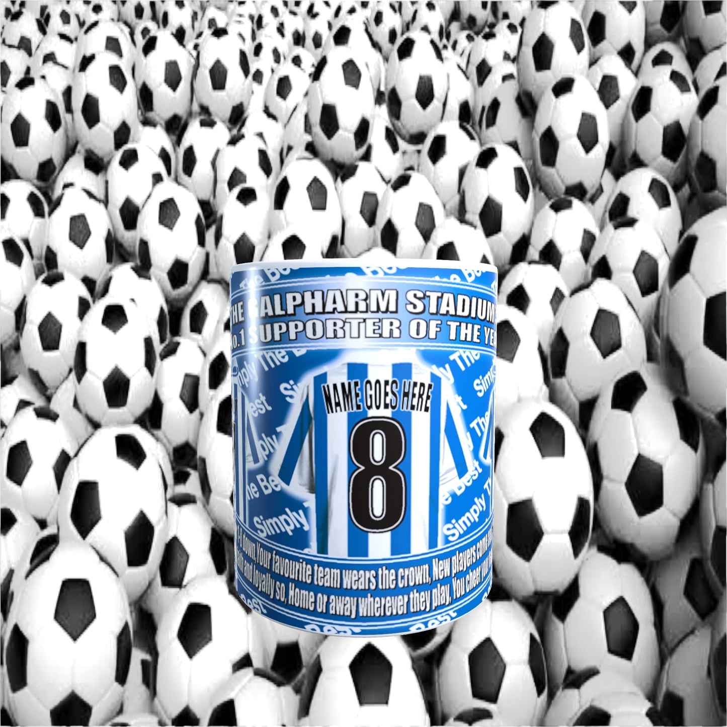 Huddersfield Football Team Shirt Personalised Mug Gift with Chocolate Footballs