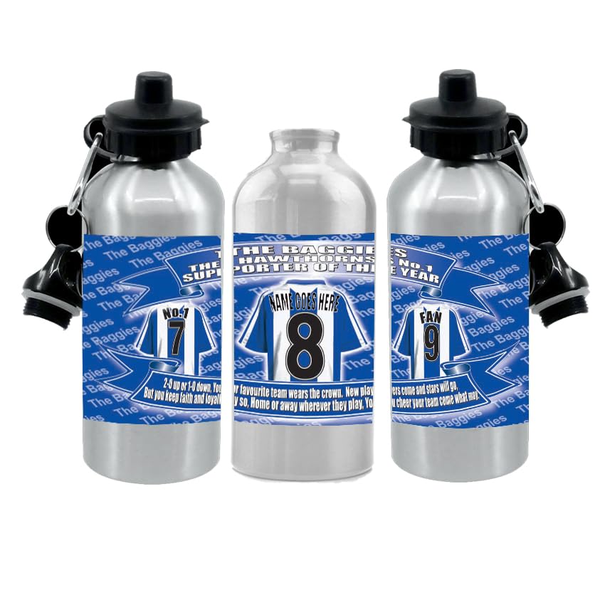 West Brom Personalised Football Shirt Silver Aluminium Two Lid Unisex Water Bottle Gift