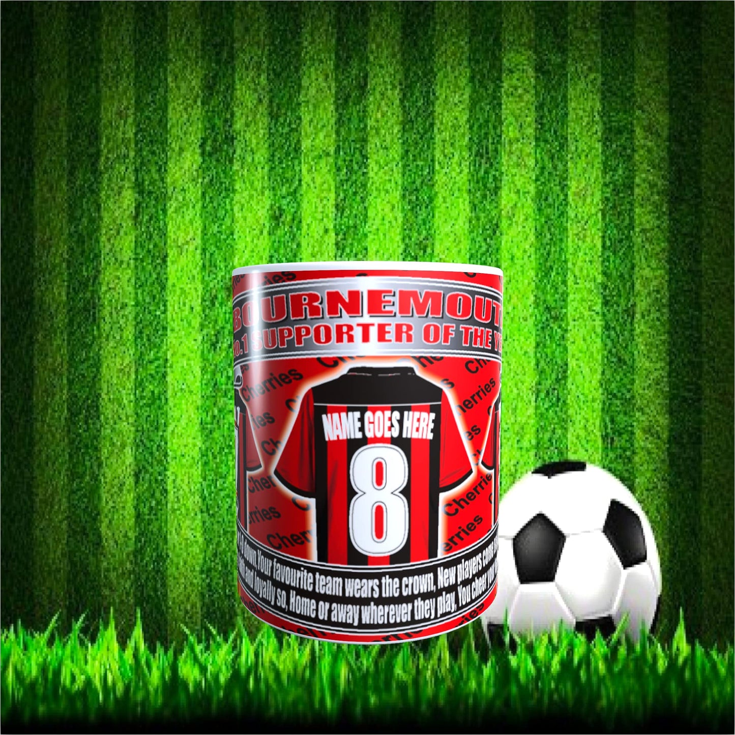 Bournemouth Football Team Shirt Personalised Mug Gift with Chocolate Footballs