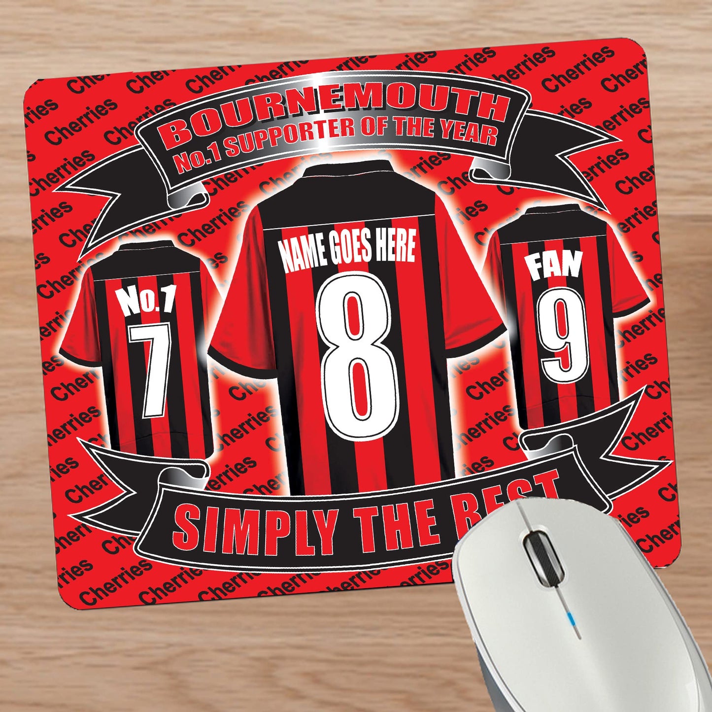 Bournemouth Football Shirt Personalised Mouse Mat Gift