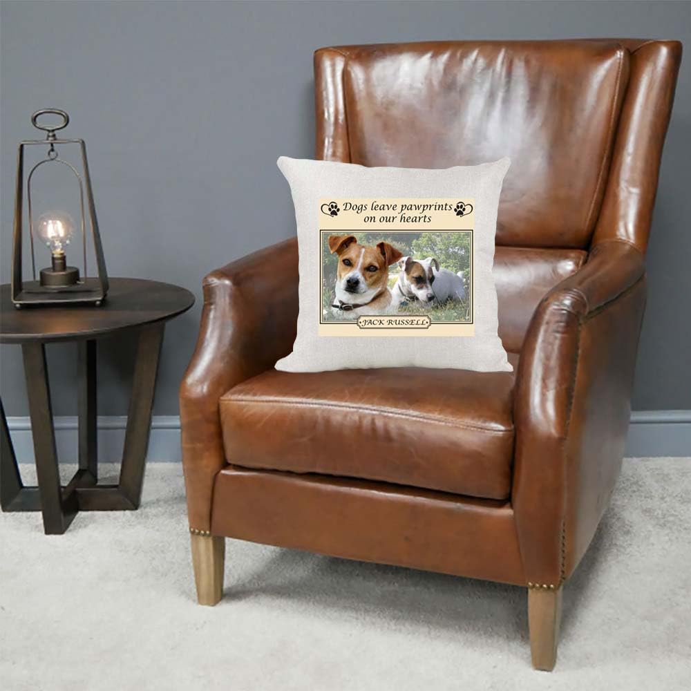 Jack Russell Dogs Leave Pawprints on our Hearts Country Canvas Cushion Cover Gift