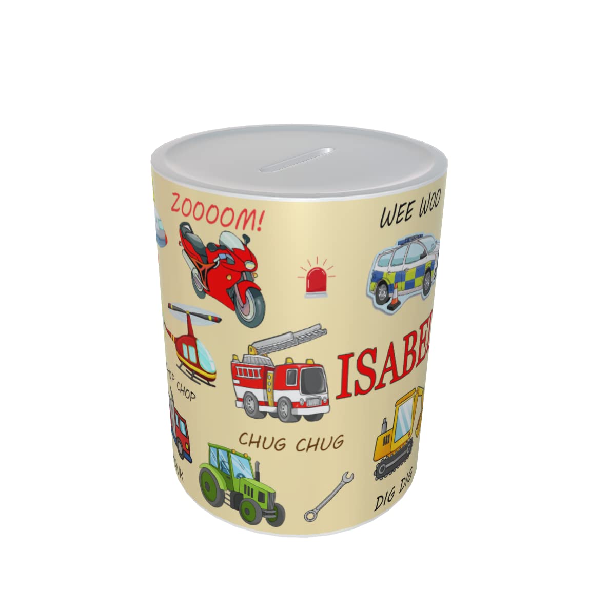 Fun Cartoon Personalised Vehicle Money Box Gift Cream
