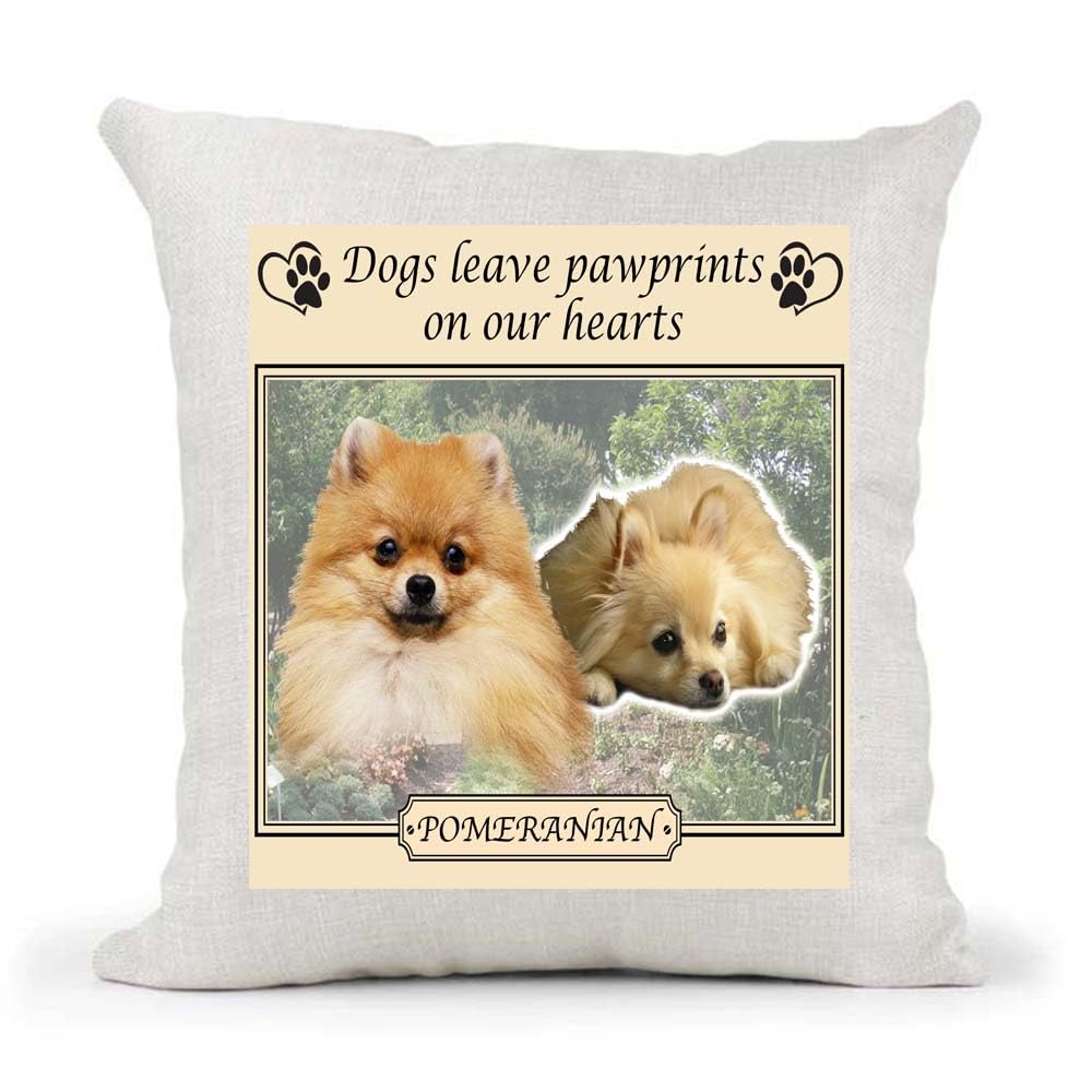 Pomeranian Dogs Leave Pawprints on our Hearts Country Canvas Style Cushion Cover Gift
