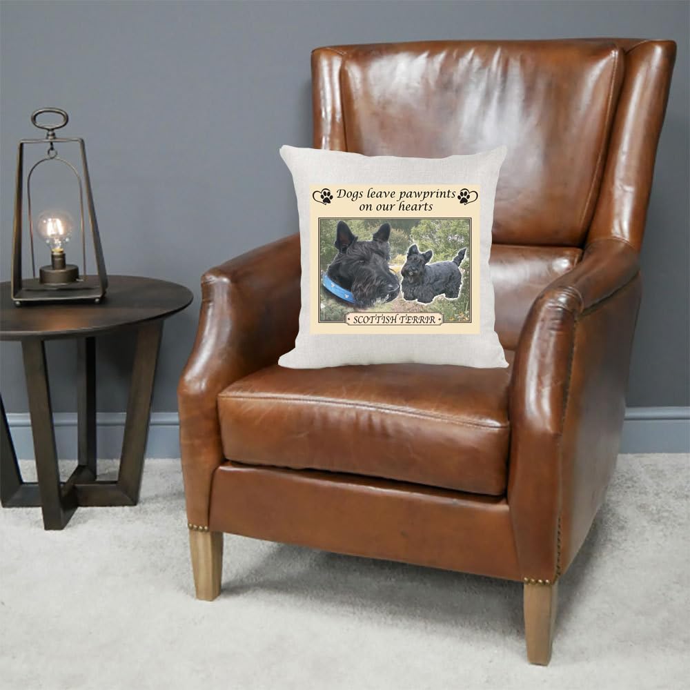 Scottish Terrier Scotty Dogs Leave Pawprints on our Hearts Country Canvas Style Cushion Cover Gift