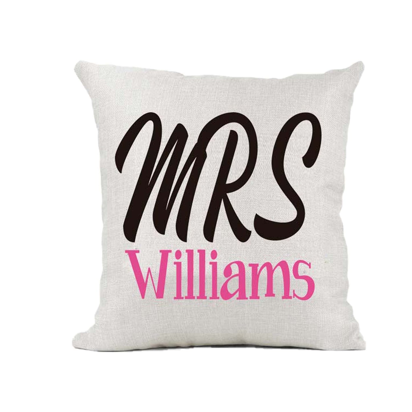 Mrs Personalised Naturally Woven Linen Style Cushion Cover Pillow Gift Available in Choice Of Print Colours Available