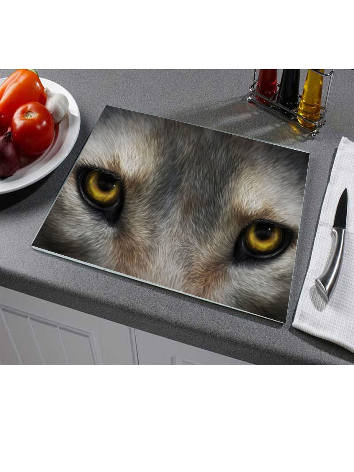 Wolf Eyes Toughened Glass Heat Resistant Worktop Saver Cutting Chopping Board Gift