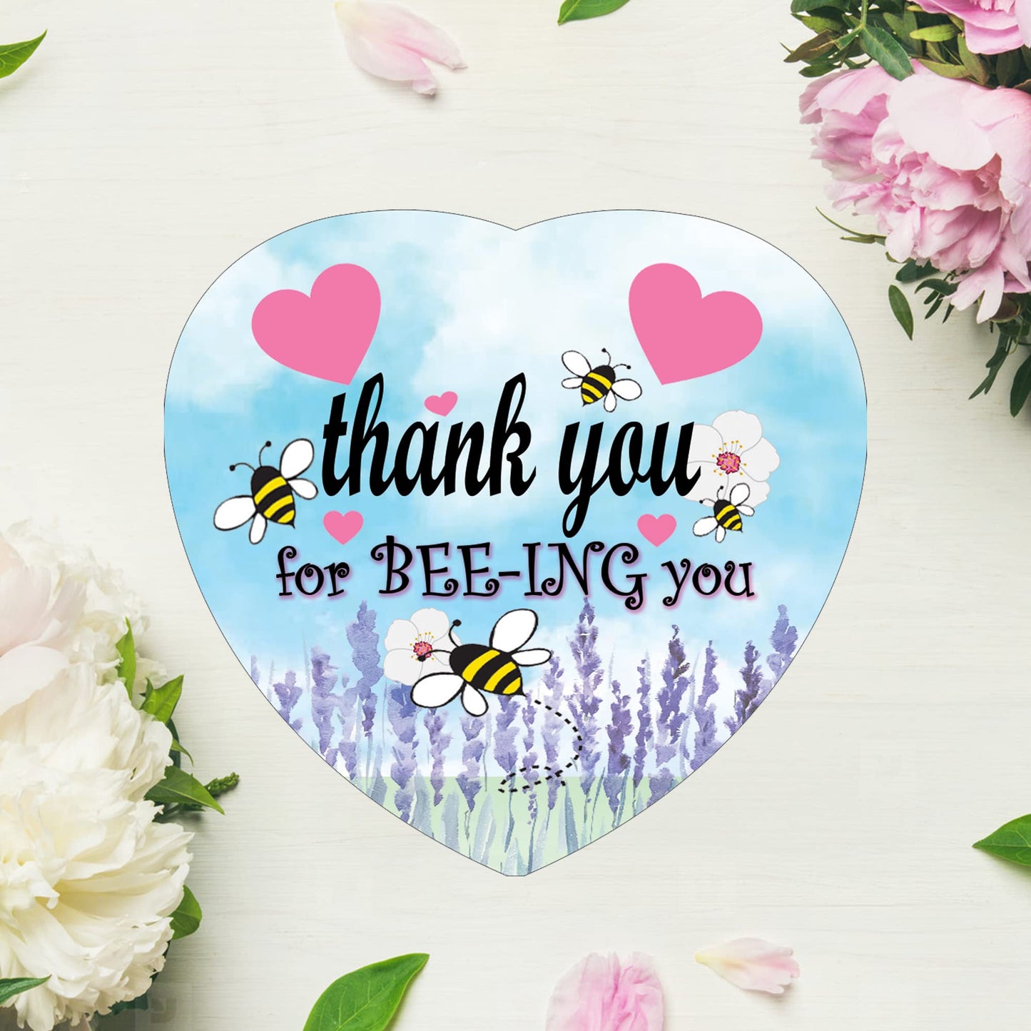 Thank You For BEE-ING You Hanging Heart Ceramic Keepsake With Blue Sky & Pink Hearts Setting Gift