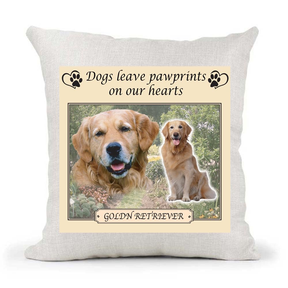 Golden Retriever Dogs Leave Pawprints on our Hearts Country Canvas Style Cushion Cover Gift