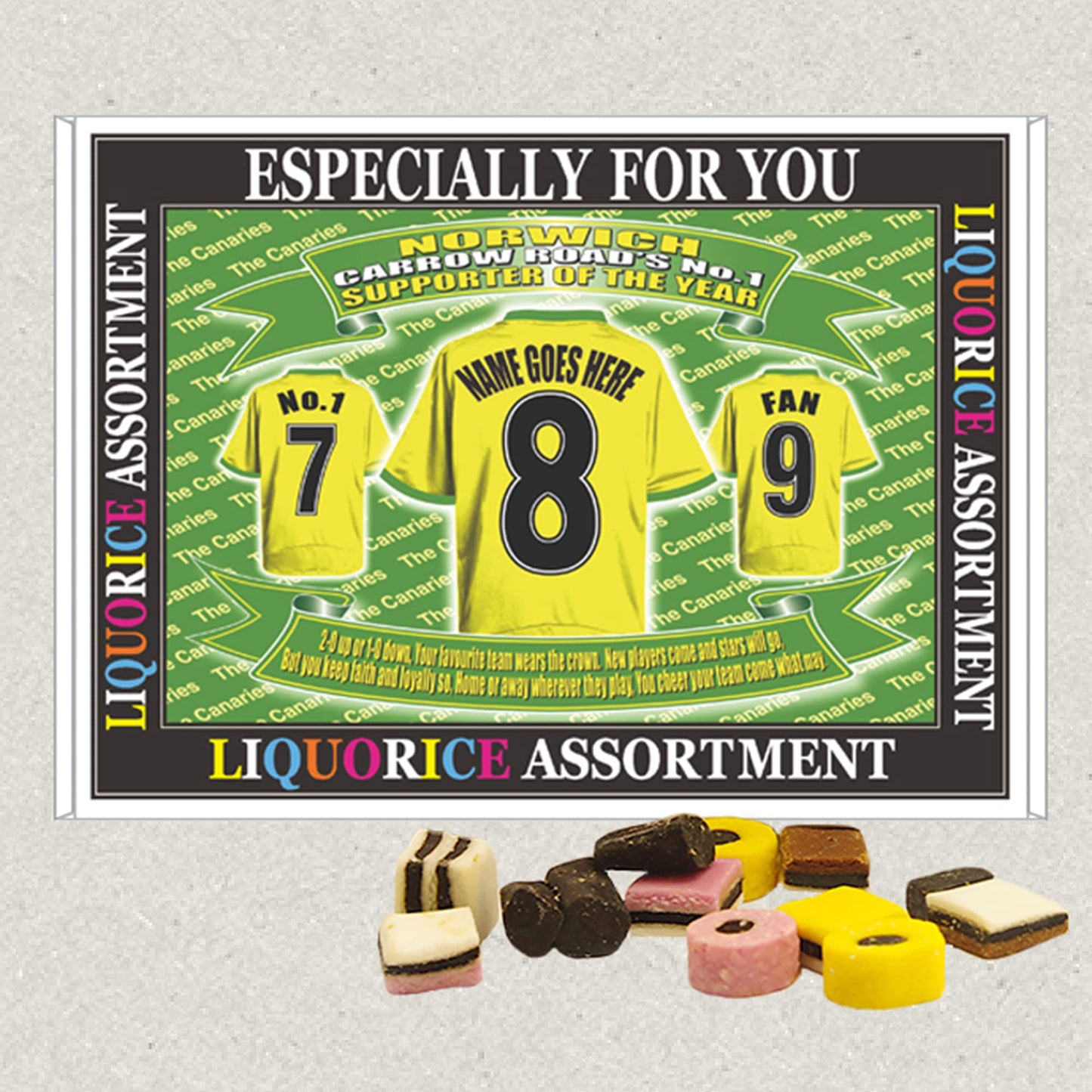 Norwich Football Shirt Personalised Gift Boxed Sweets Choice of Sweets
