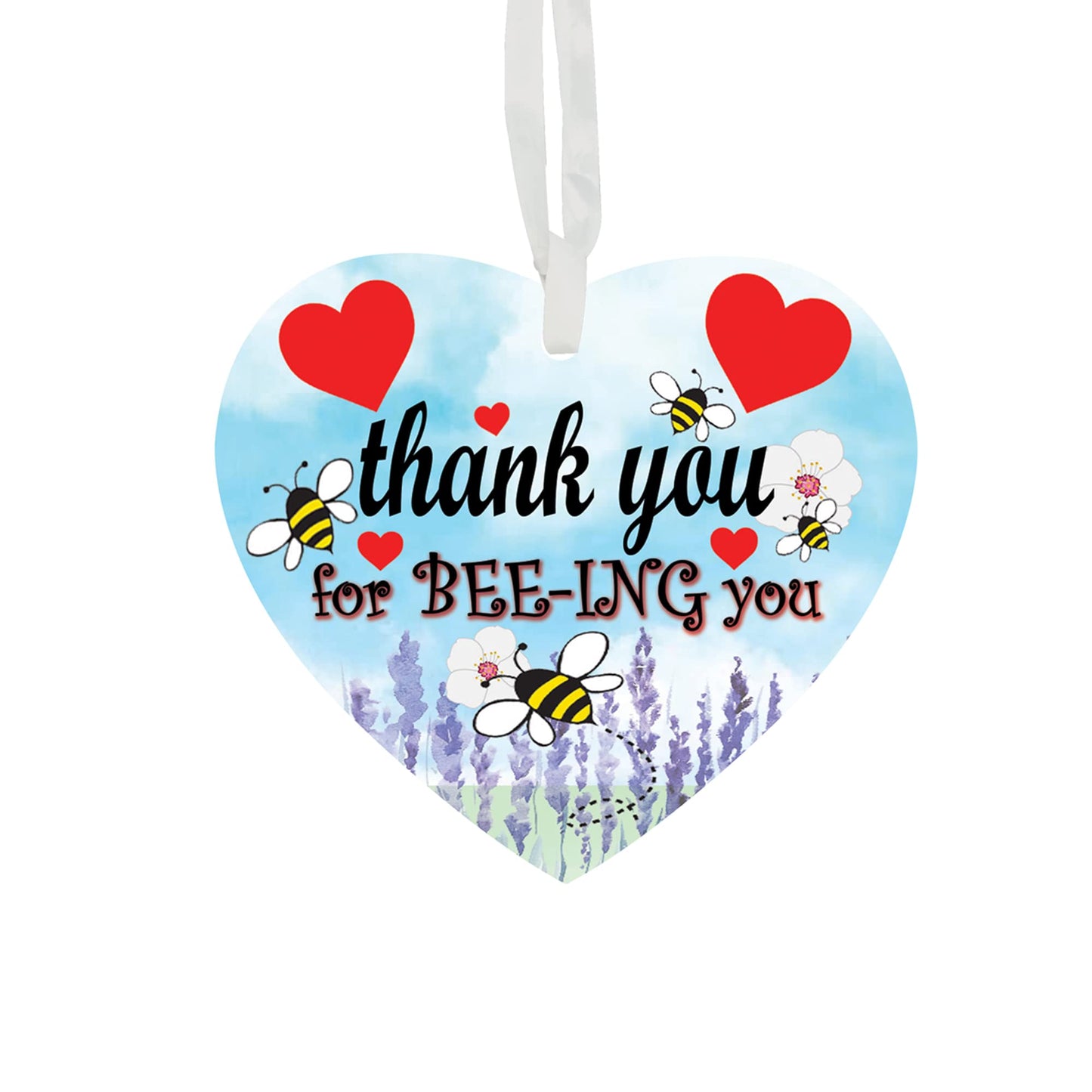 Thank You For BEE-ING You Hanging Heart Ceramic Keepsake With Blue Sky & Red Hearts Setting Gift