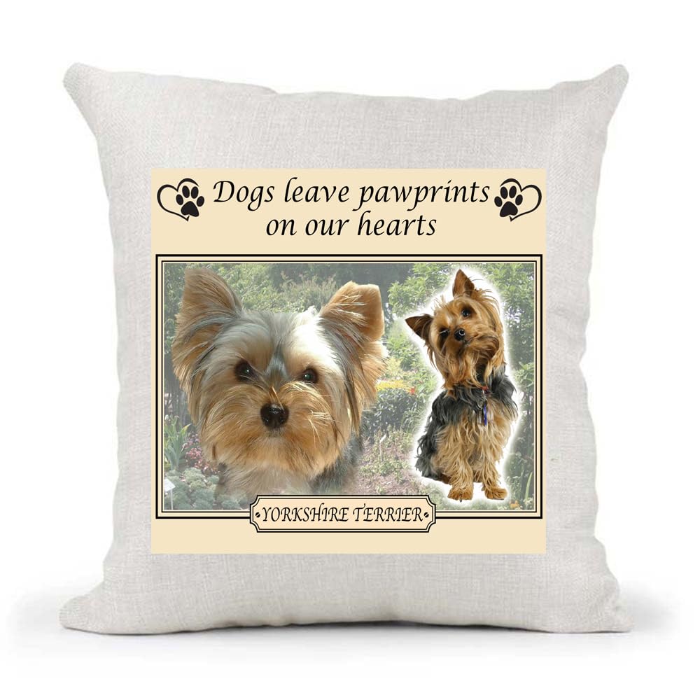 Yorkshire Terrier Yorkie Staffy Dogs Leave Pawprints on our Hearts Country Canvas Style Cushion Cover Gift