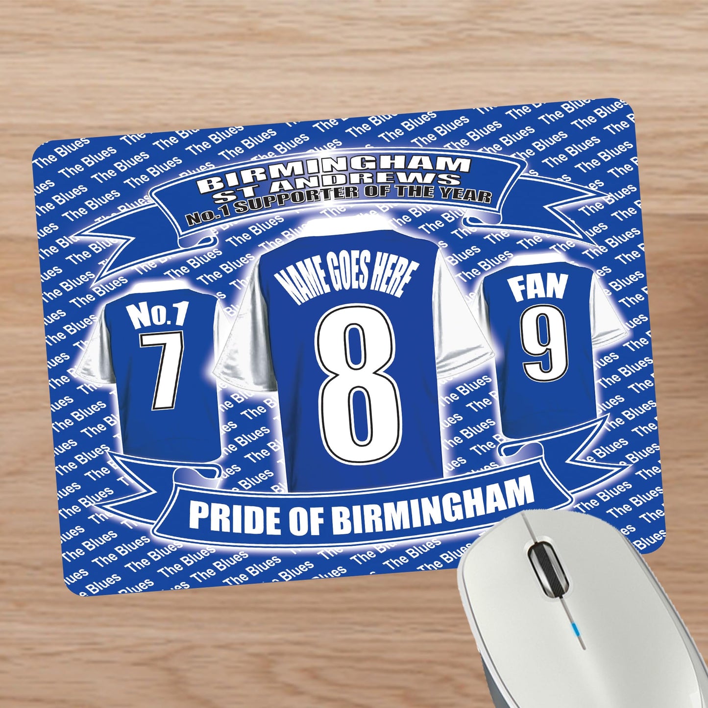 Birmingham Football Shirt Personalised Mouse Mat Gift
