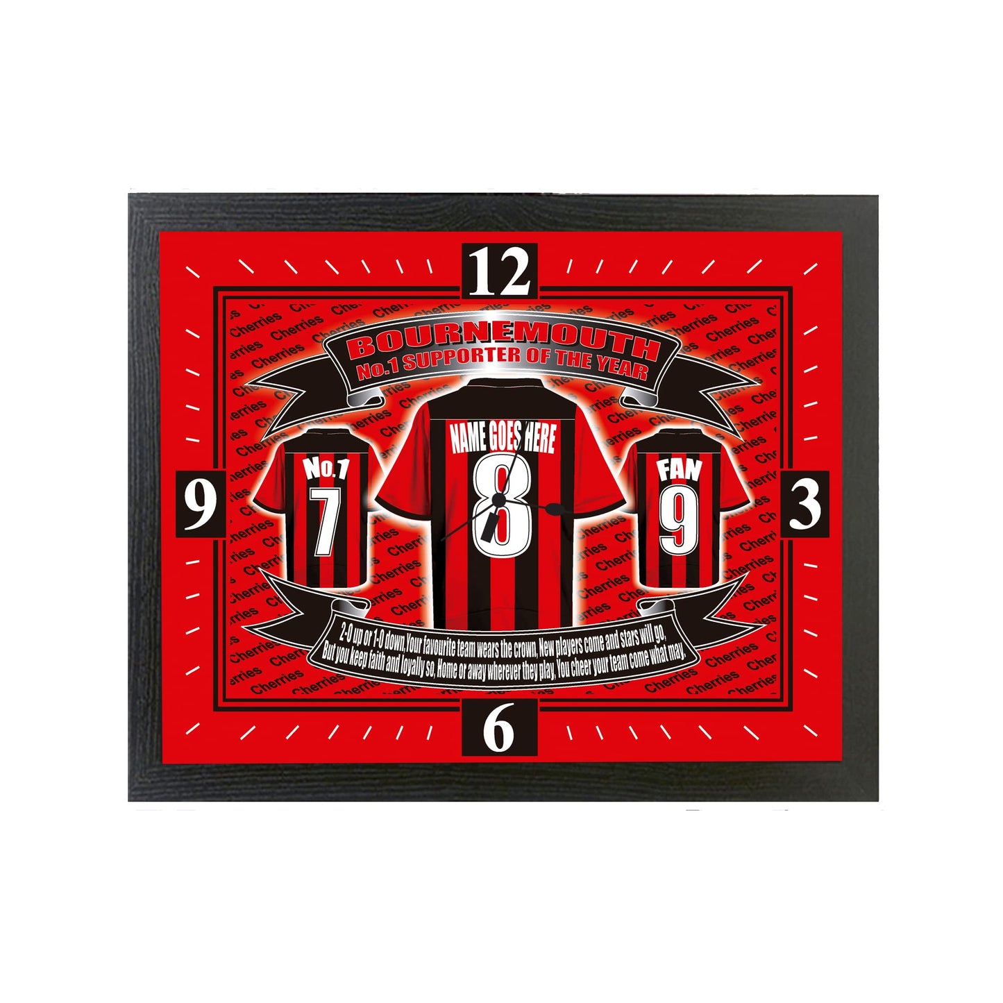 Bournemouth Football Shirt Clock Personalised Gift Present