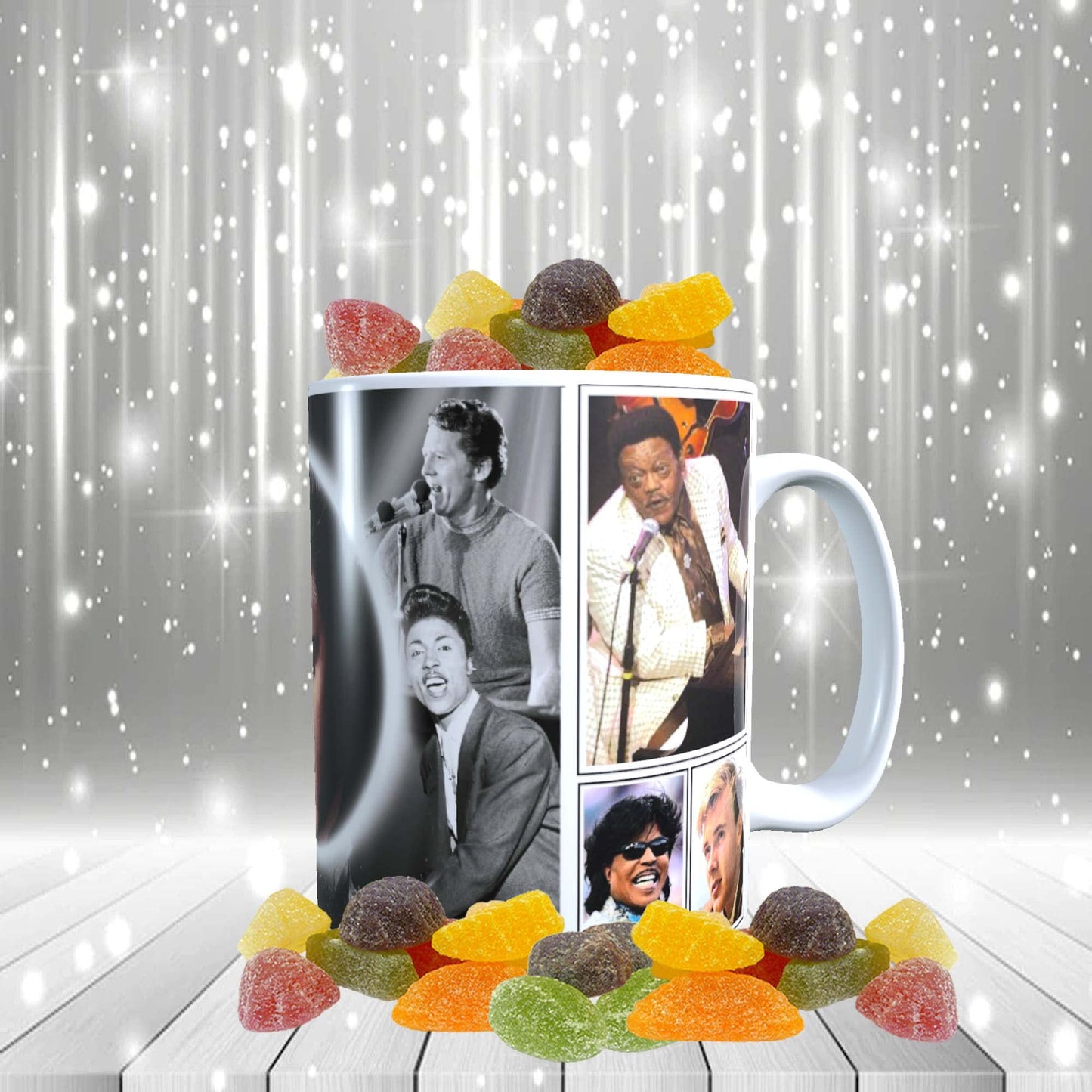 Rock n Roll Greats of The 50s & 60s Celebrity Music Icon Mug with Choice of Sweets Gift
