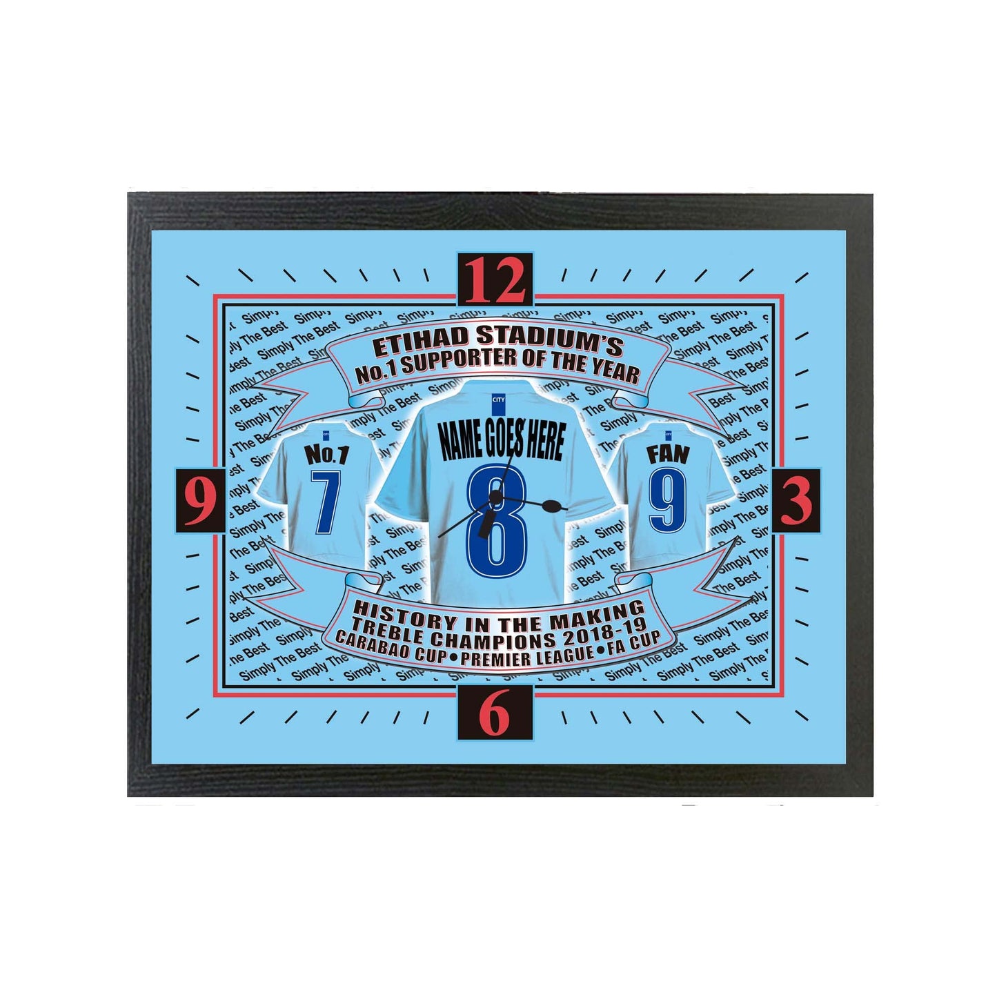 Manchester Blues Football Shirt Personalised Clock Gift Present