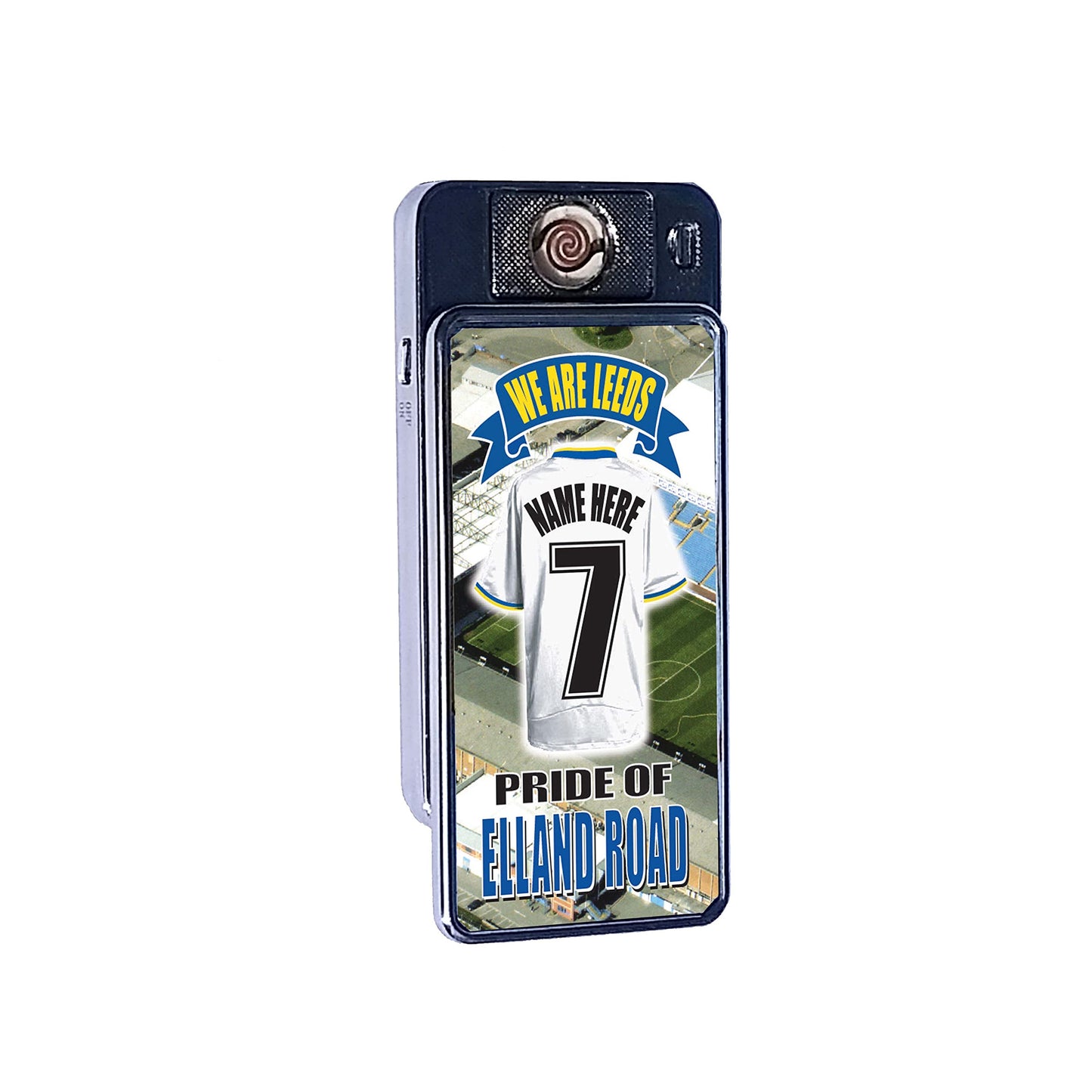 Leeds U Personalised Football Shirt Rechargeable Gift Boxed Silver Metal USB Lighter, 70mm x 38mm x 11mm