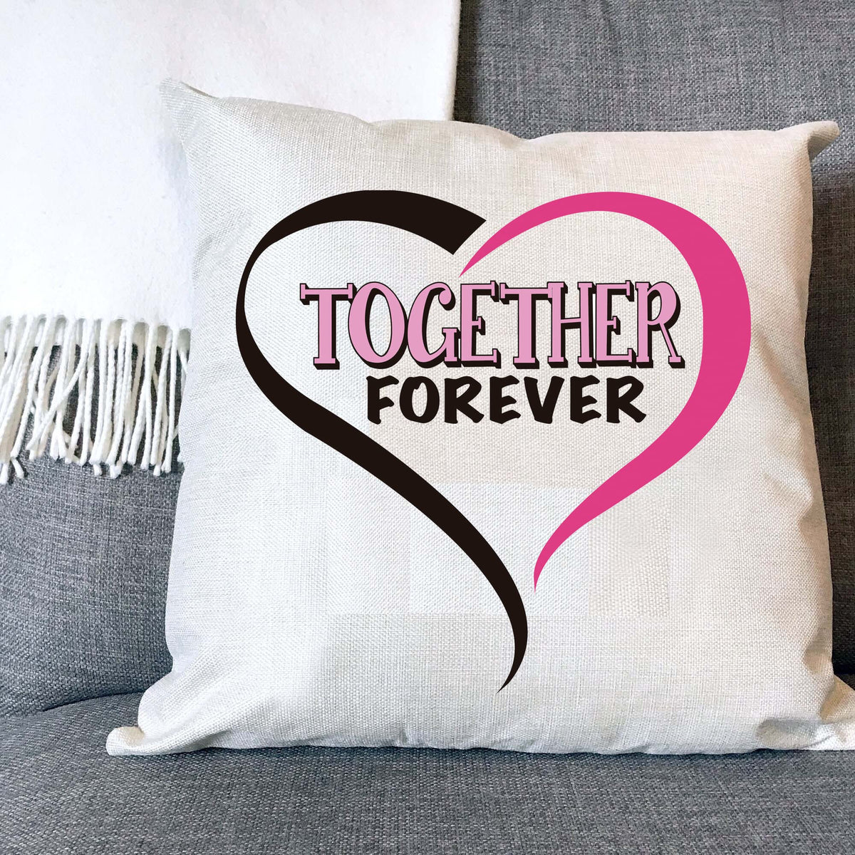 Together Forever Naturally Woven Linen Style Cushion Cover Pillow Gift Available in Choice of Five Colours