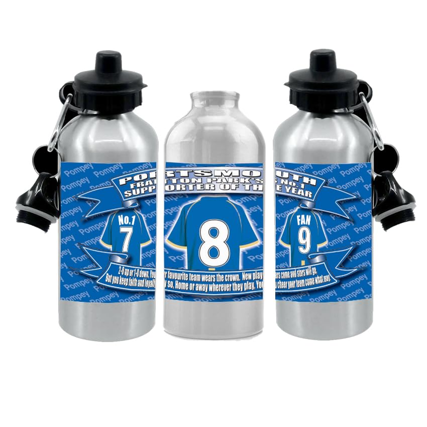 Portsmouth Football Shirt Silver Aluminium Two Lid Unisex Water Bottle Gift