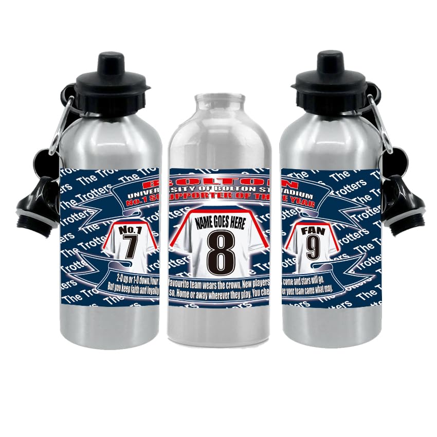 Wanderers Personalised Football Shirt Silver Aluminium Two Lid Unisex Water Bottle Gift