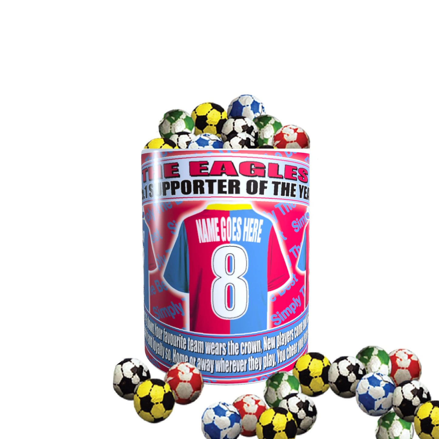 Crystal - The Glaziers Football Team Shirt Personalised Mug Gift with Chocolate Footballs