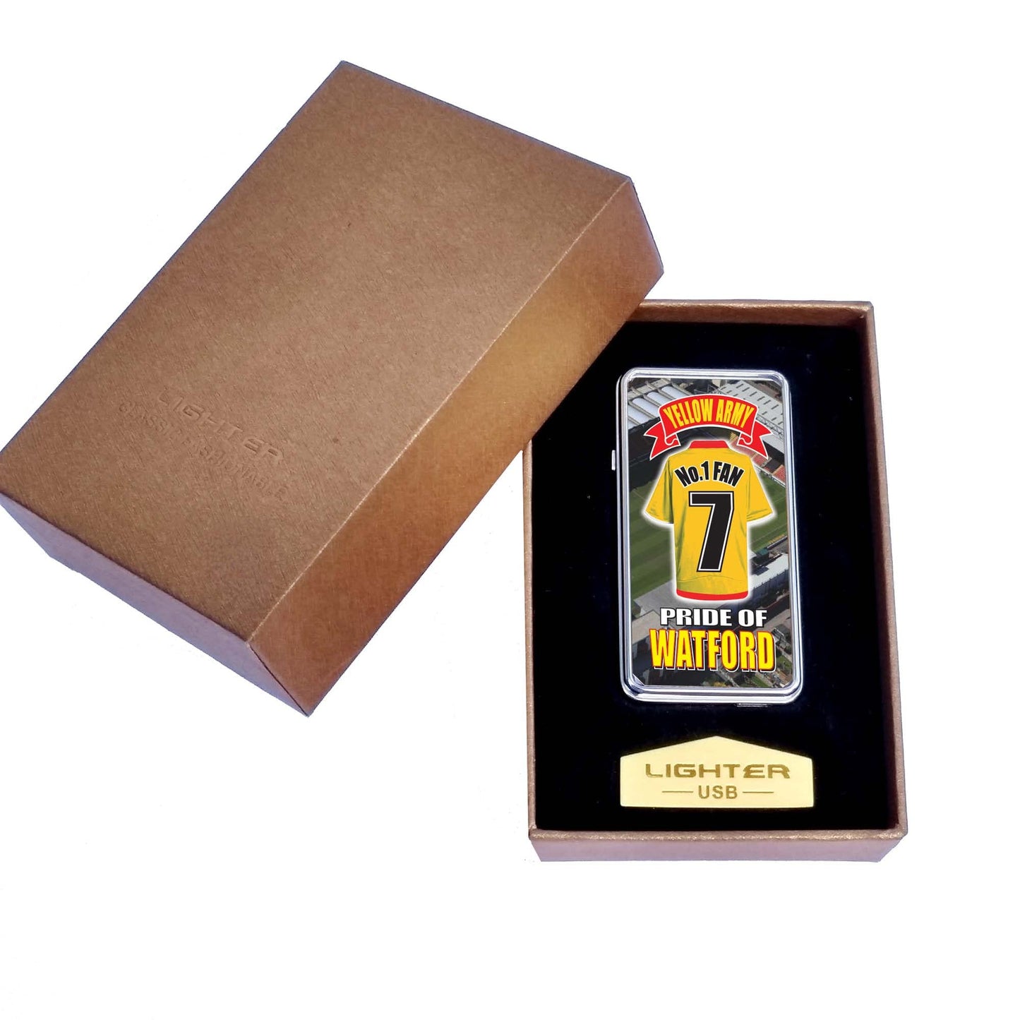 Watford No.1 Fan Football Shirt Rechargeable Gift Boxed Silver Metal USB Lighter
