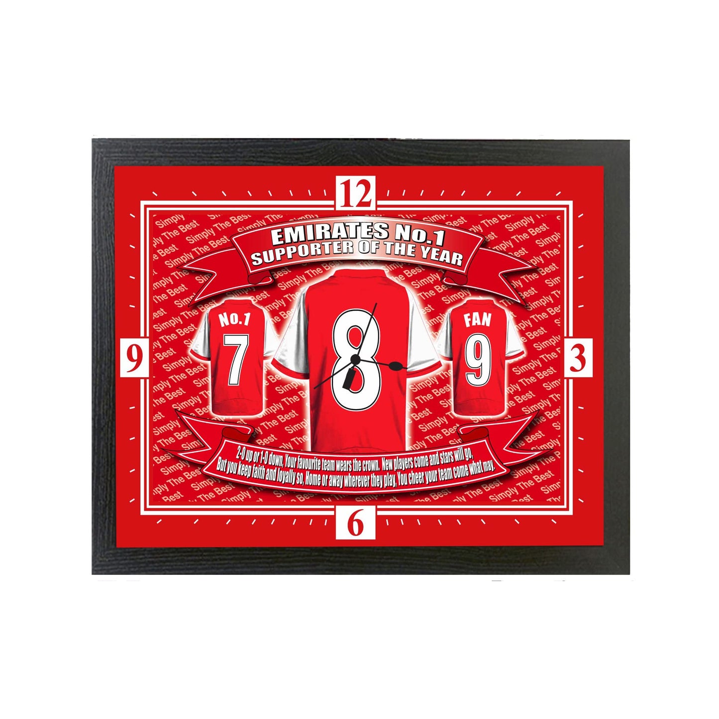 Gooners Football Shirt Clock Gift Present, Red, White, Black, M