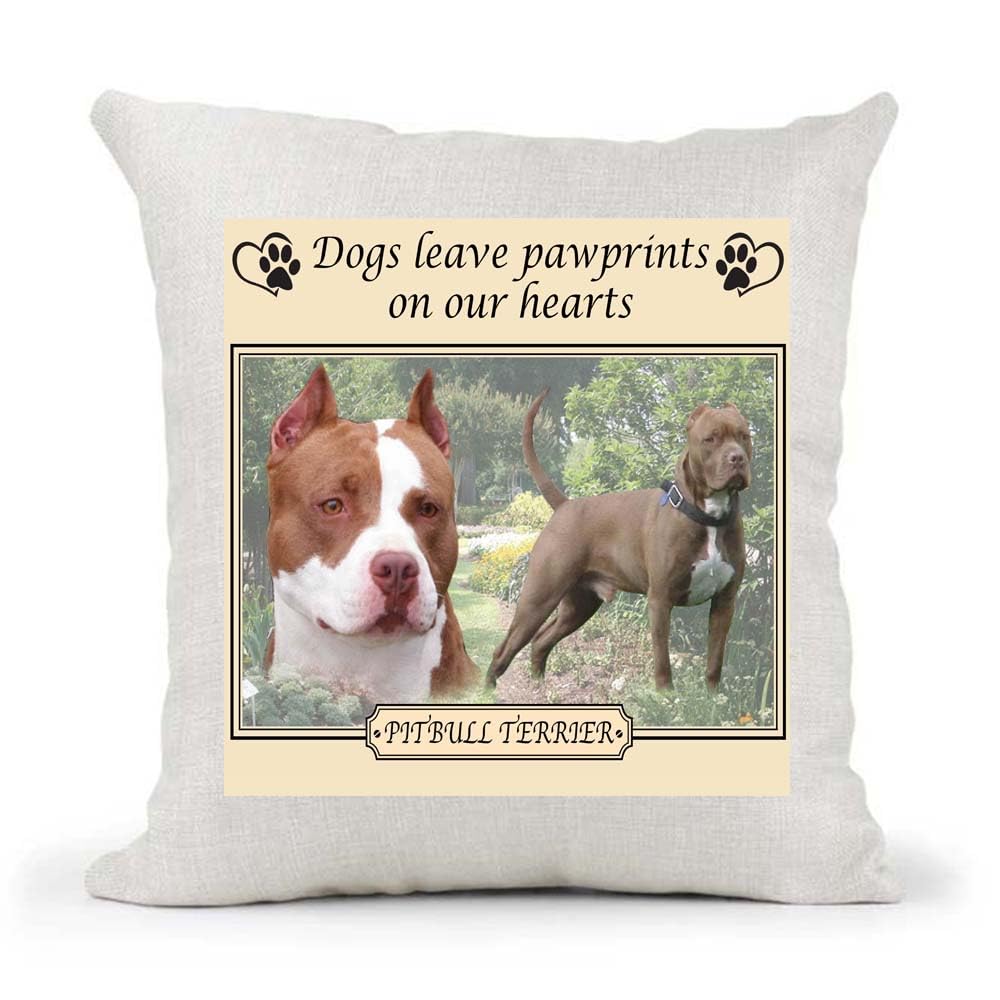 Pitbull Terrier Dogs Leave Pawprints on our Hearts Country Canvas Style Cushion Cover Gift