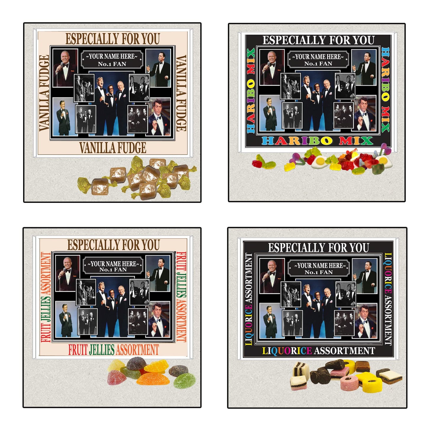 50s Crooners Celebrity Music Icon Personalised Boxed Sweets Gift Present Choice of Sweets