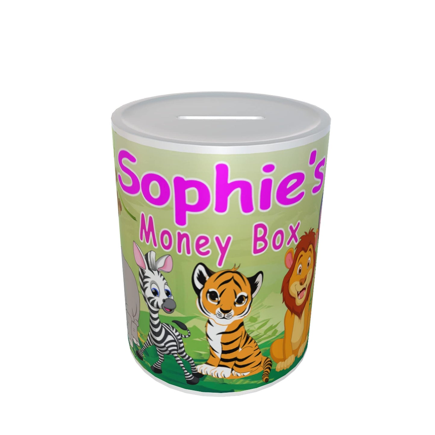 Personalised Kids Safari Jungle Animals Ceramic Piggy Bank Money Box Gift
