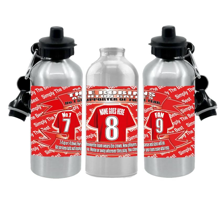 Bristol City Personalised Football Shirt Silver Aluminium Two Lid Unisex Water Bottle Gift
