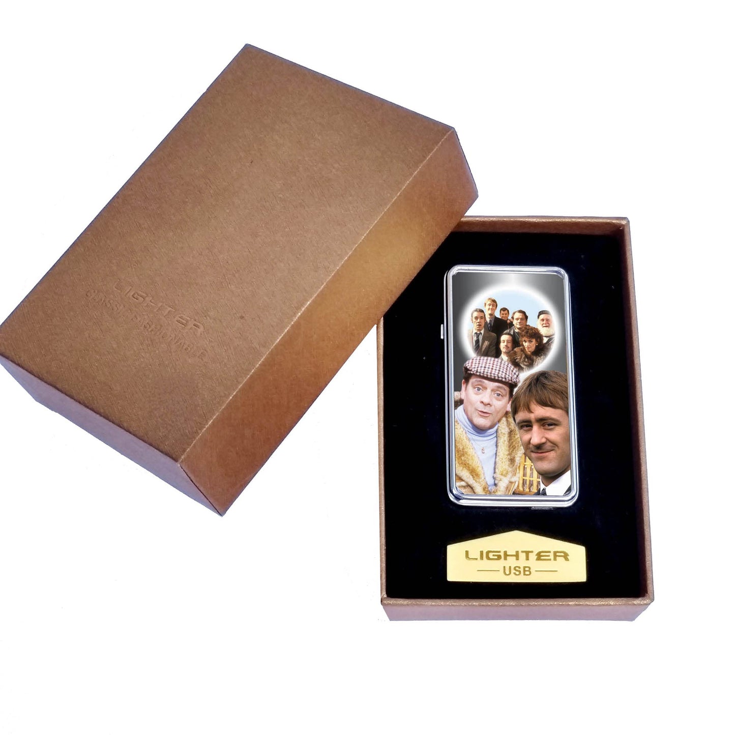 Only Fools Del Boy Trotters Icon Rechargeable Gift Boxed Silver Metal USB Lighter, 70mm x 38mm x 11mm