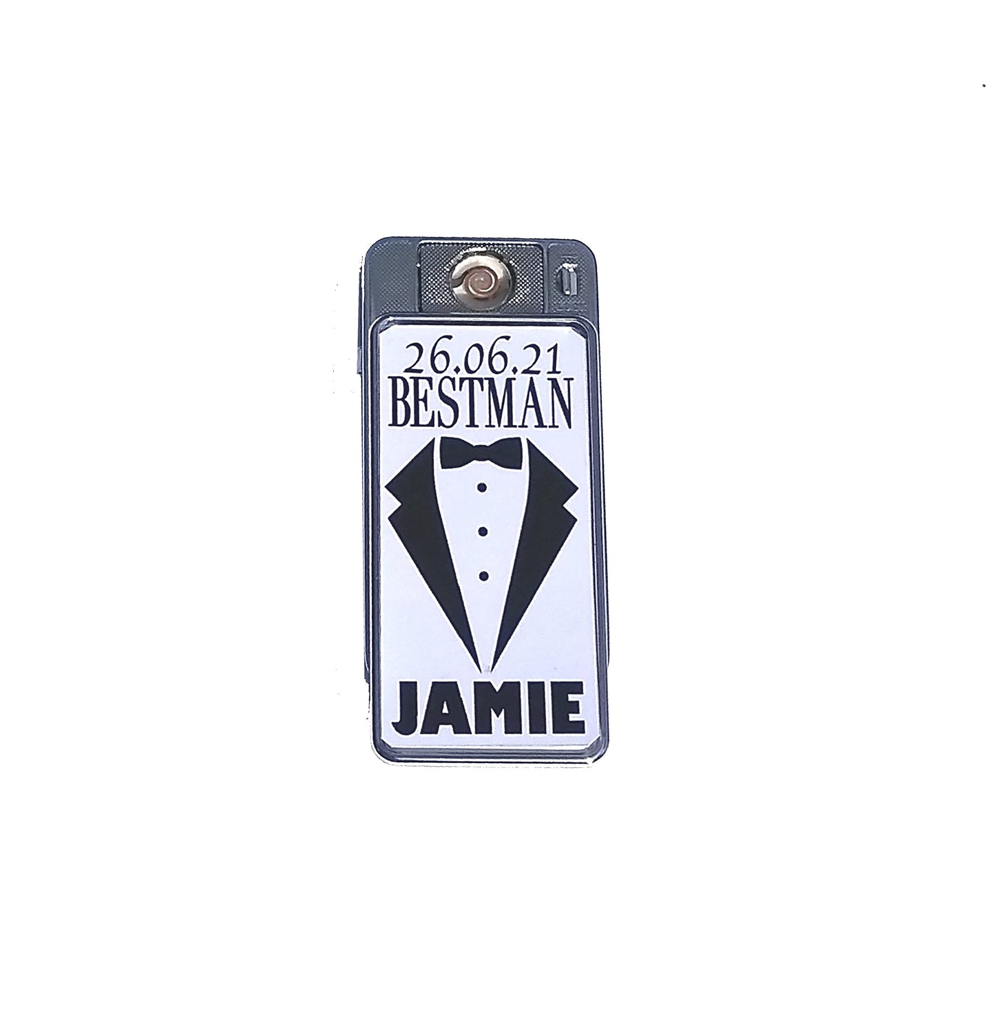 Best Man Personalised Rechargeable Gift Boxed Silver Metal USB Lighter Wedding Favour, 70mm x 38mm x 11mm