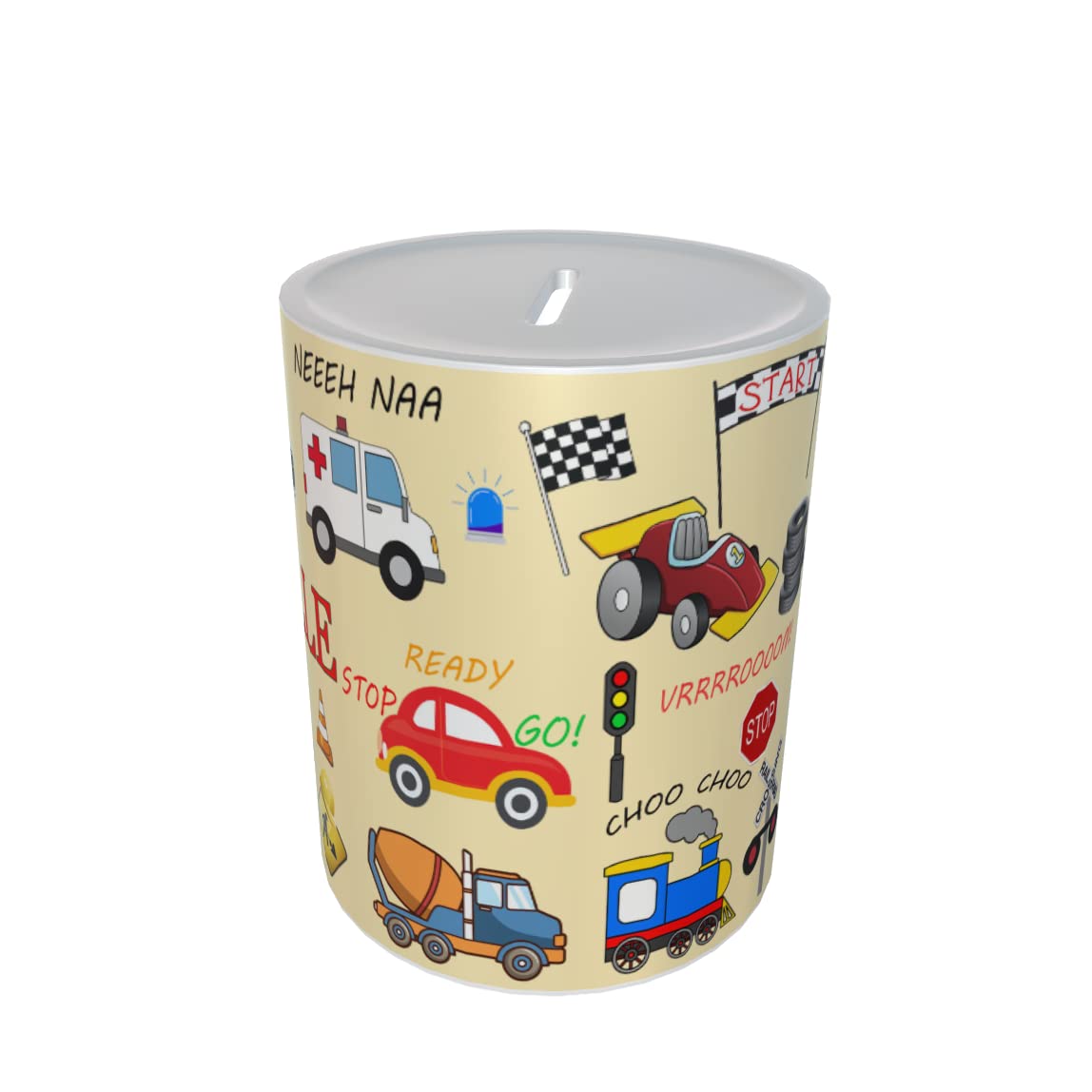 Fun Cartoon Personalised Vehicle Money Box Gift Cream