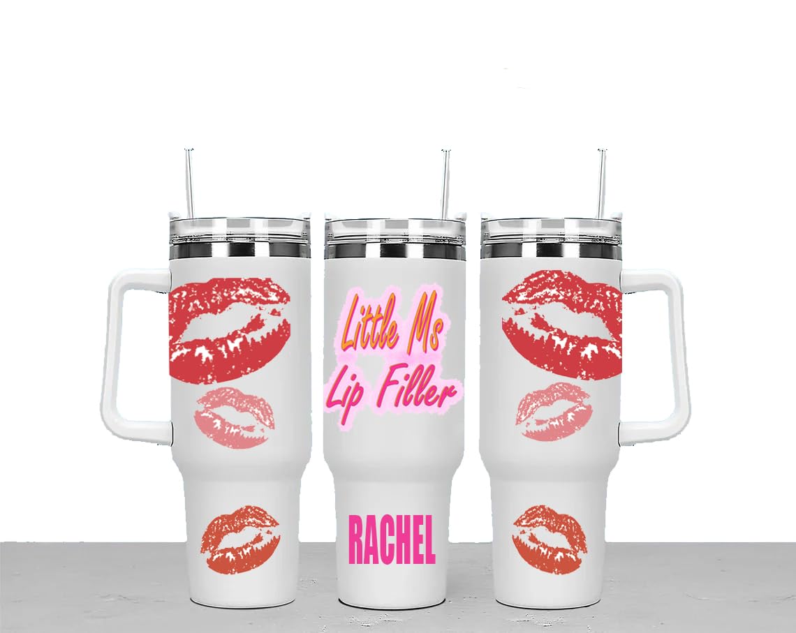 Little Ms Lip Filler Personalised Large Unisex 40oz Stainless Steel Travel Cup Tumbler Gift with Carry Handle, Lid and Straw