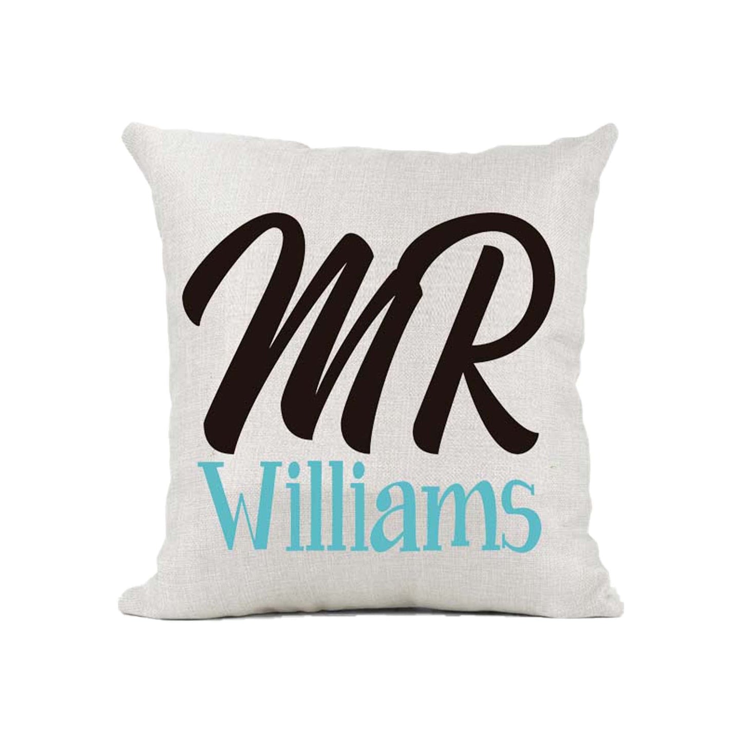 Mr Personalised Naturally Woven Linen Style Cushion Cover Pillow Gift Available in Choice Of Print Colours Available