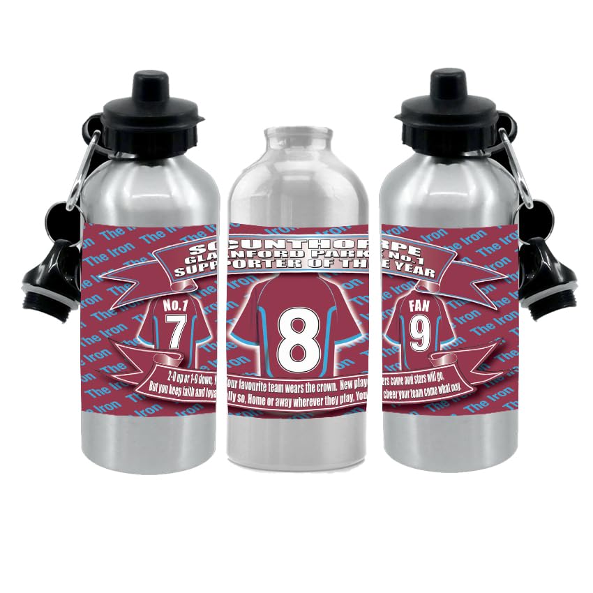 Scunthorpe Football Shirt Silver Aluminium Two Lid Unisex Water Bottle Gift