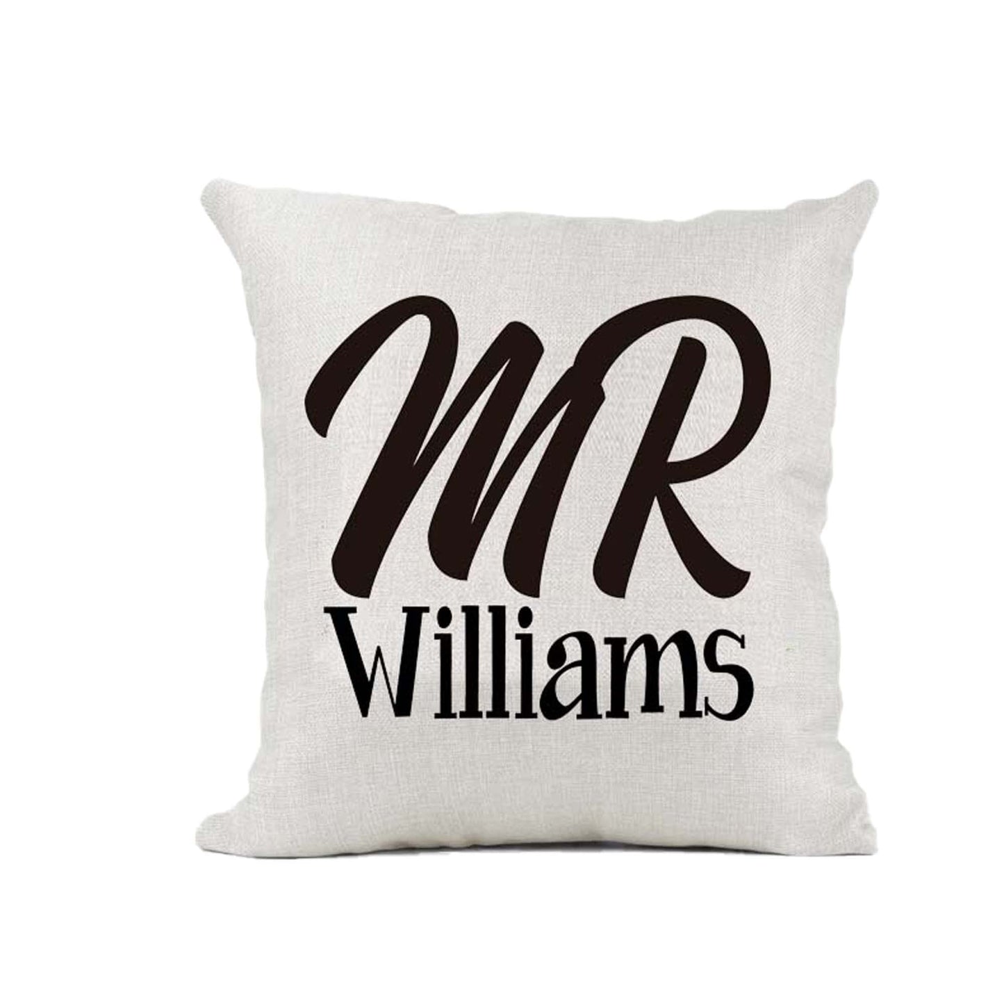 Mr Personalised Naturally Woven Linen Style Cushion Cover Pillow Gift Available in Choice Of Print Colours Available