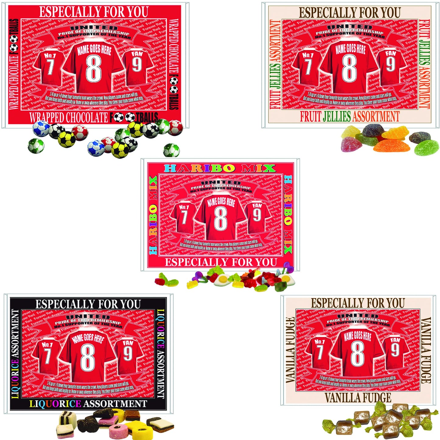 Manchester Reds Personalised Football Shirt Gift Boxed Choice of Sweets