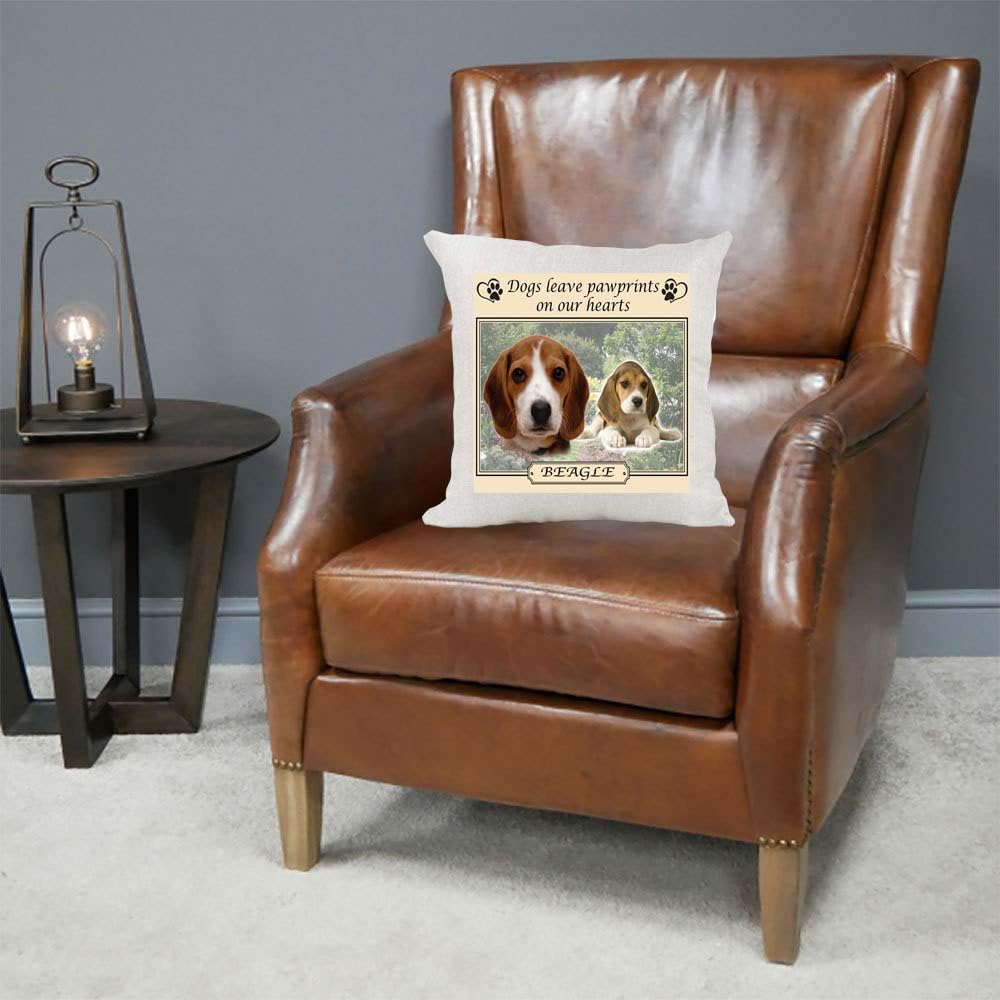 Beagle Dogs Leave Pawprints on our Hearts Country Canvas Style Cushion Cover Gift