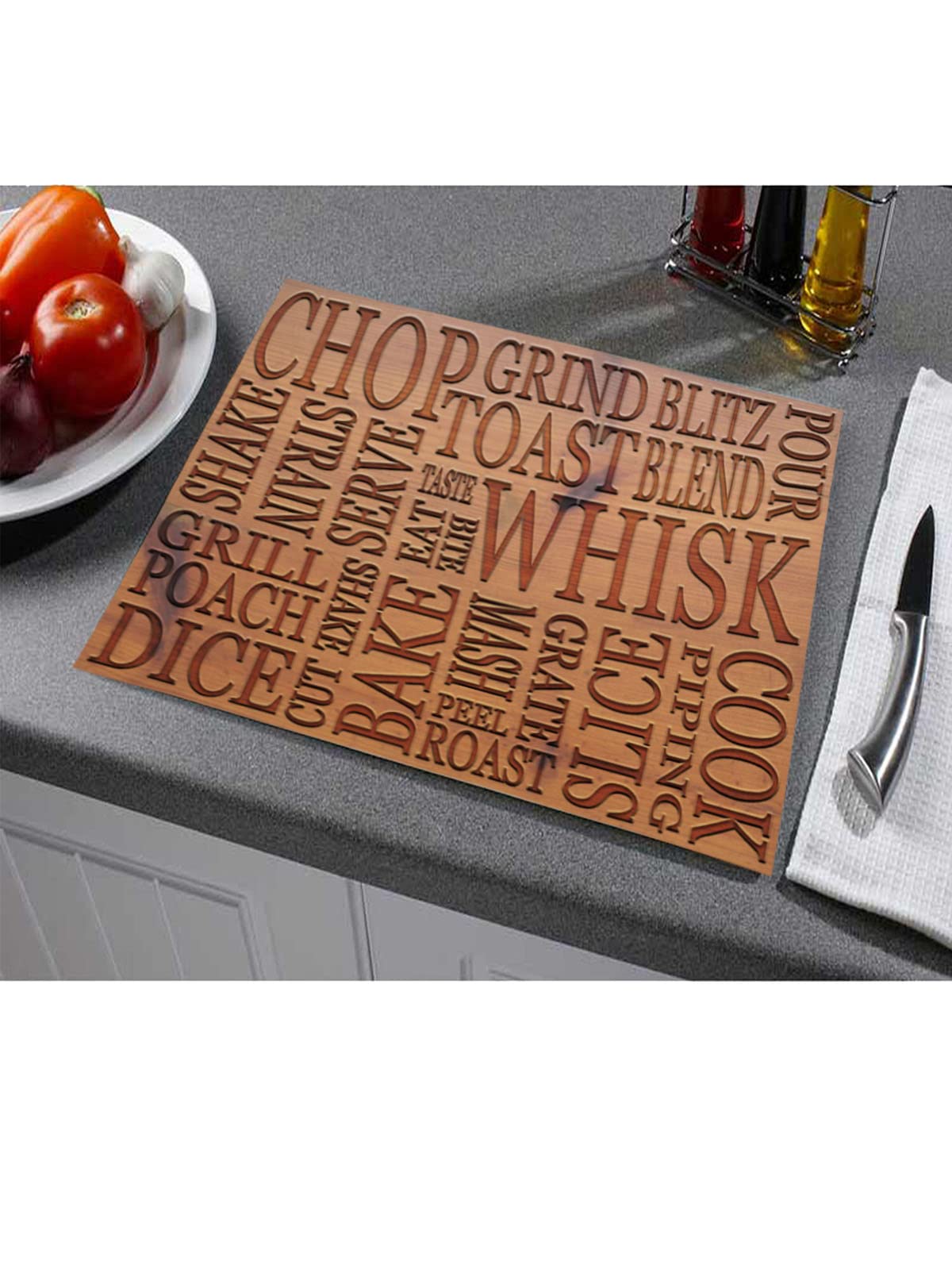Slice Dice Toast & Roast Wood Effect Toughened Glass Heat Resistant Worktop Saver Cutting Chopping Board Gift