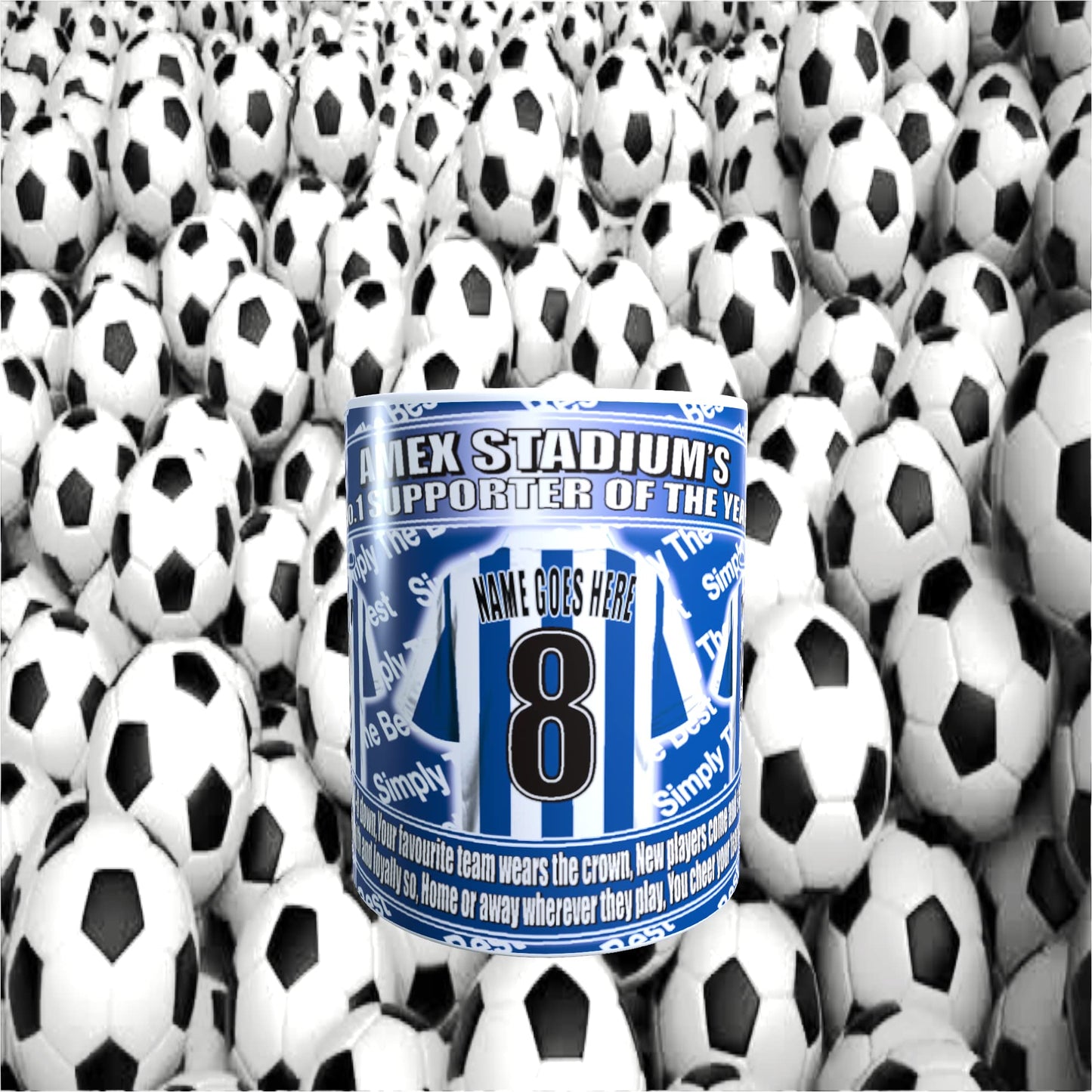 Brighton Football Team Shirt Personalised Mug Gift with Chocolate Footballs