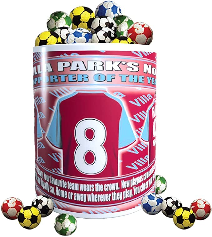The Villa Football Shirt Mug Team-Aston Gift with Chocolate Footballs