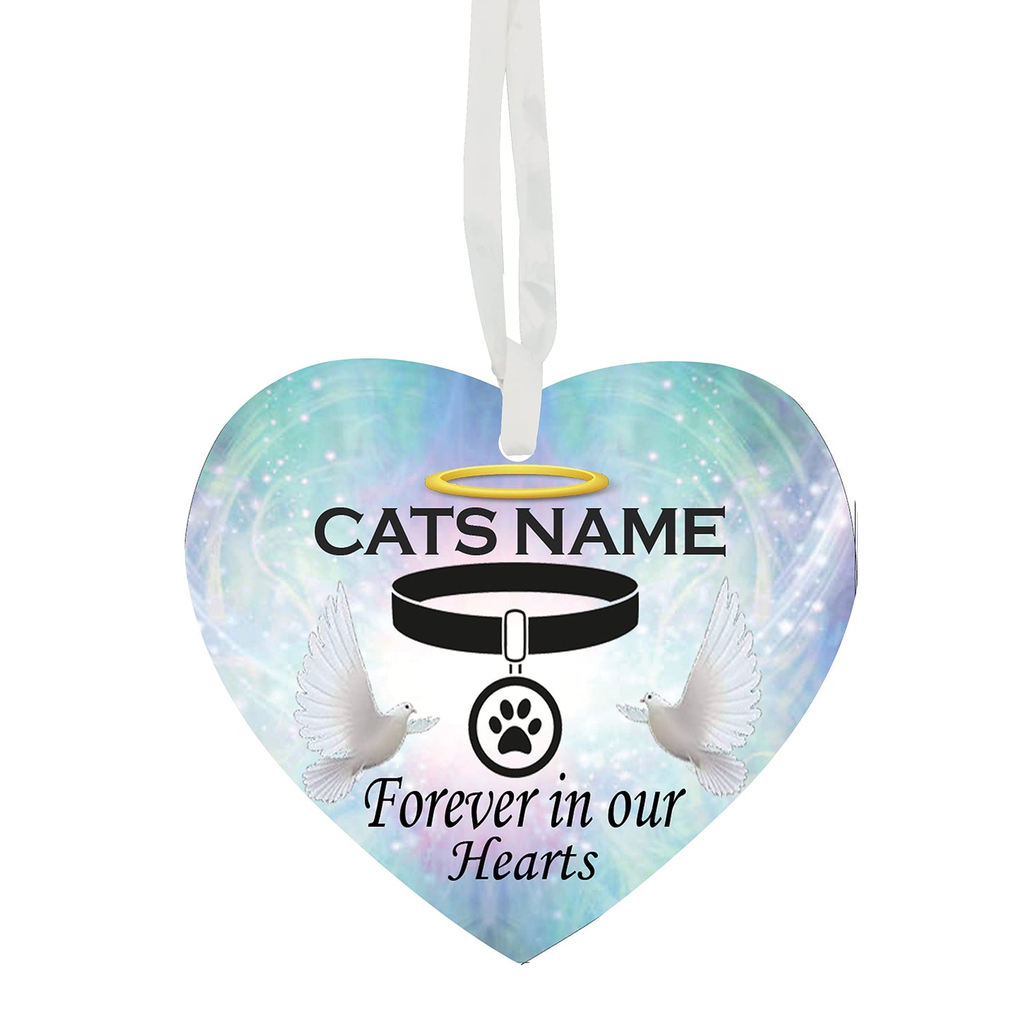 Forever In Our Hearts - Dog Paw Collar - Cat Paw Collar Personalised Remembrance Memorial Hanging Heart Ceramic Keepsake