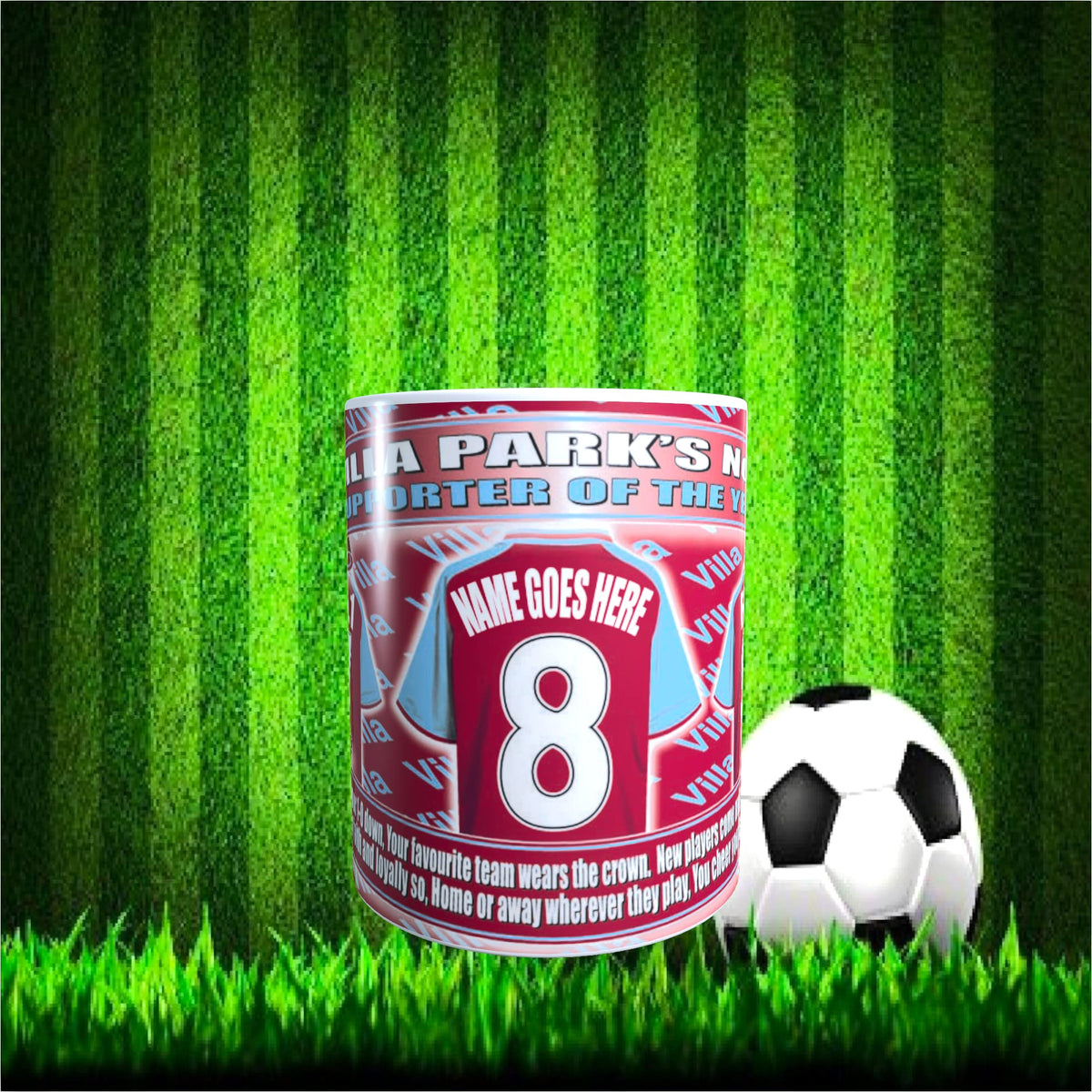 The Villa Personalised Football Shirt Ceramic Mug Team-Aston Gift with Chocolate Footballs
