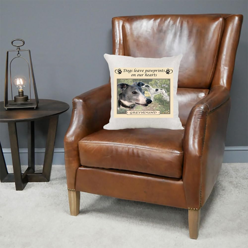 Greyhound Dogs Leave Pawprints on our Hearts Country Canvas Cushion Cover Gift