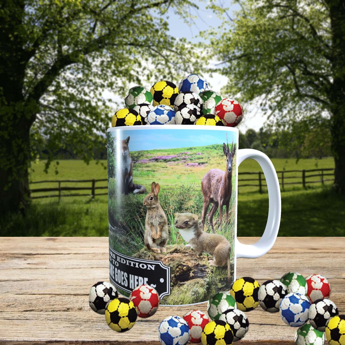 British Countryside Wildlife Animals Personalised Mug with a Choice of Sweets Gift