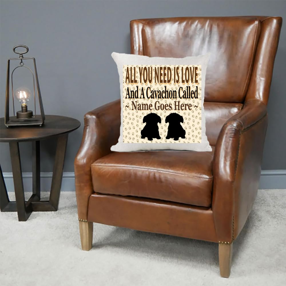 All You Need Is Love And A Personalised Cavachon Country Canvas Style Cushion Cover Gift